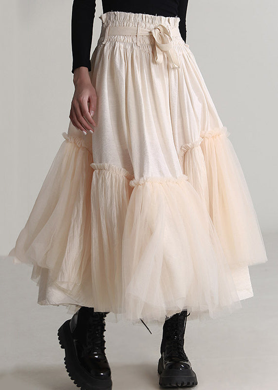 Apricot Ruffled Lace Up Tulle Skirts Spring