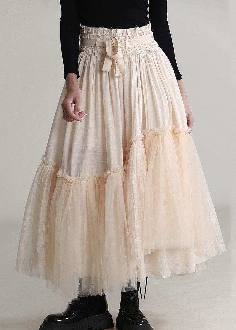 Apricot Ruffled Lace Up Tulle Skirts Spring