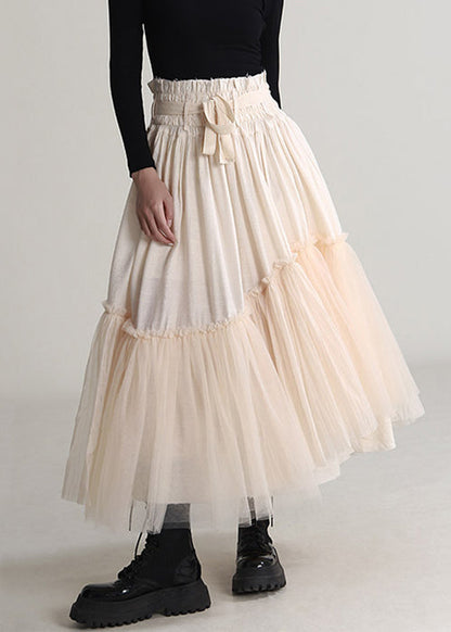 Apricot Ruffled Lace Up Tulle Skirts Spring