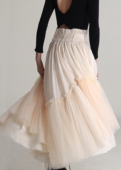 Apricot Ruffled Lace Up Tulle Skirts Spring
