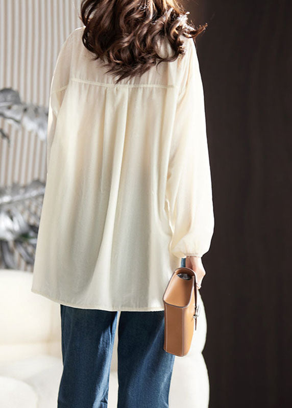 Apricot Ruffled Patchwork Low High Design Silk Velour Shirt Long Sleeve