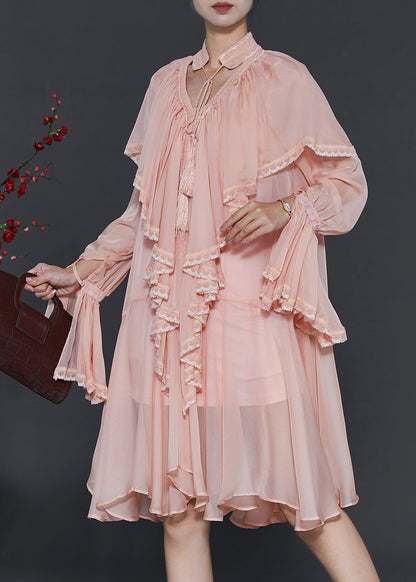 Apricot Ruffles Chiffon Holiday Dress Spring