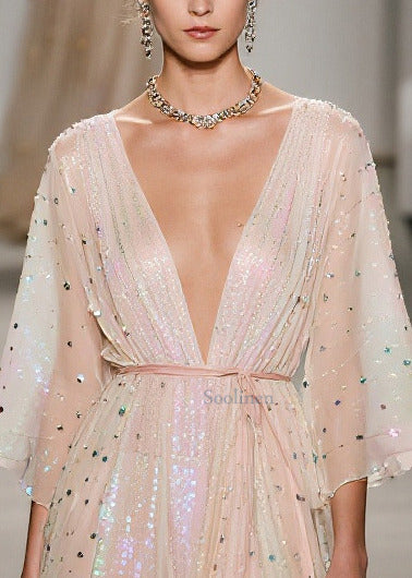 Apricot Sequins Low High Design Tulle Tunic Dress Summer