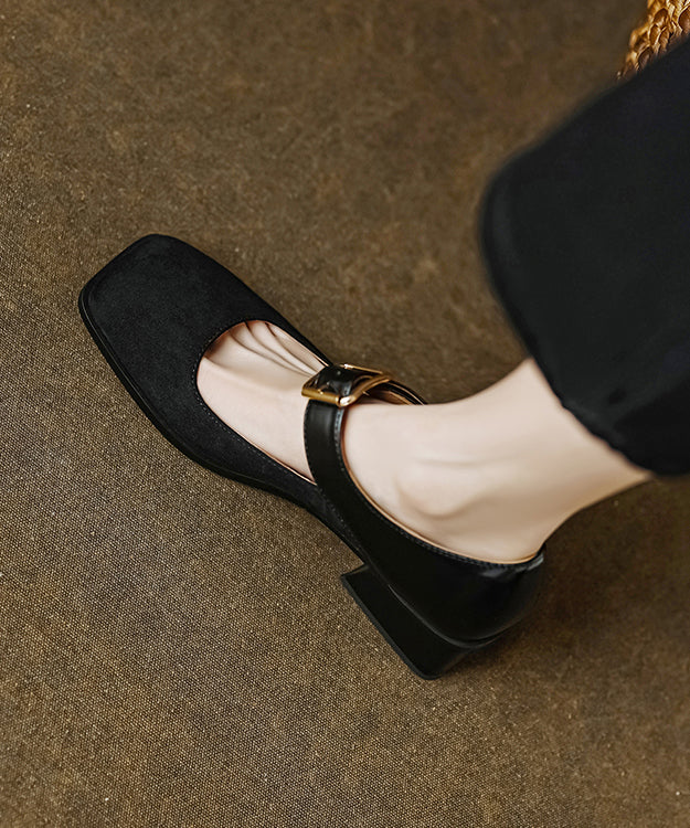 Apricot Suede Square Head Buckle High Heels