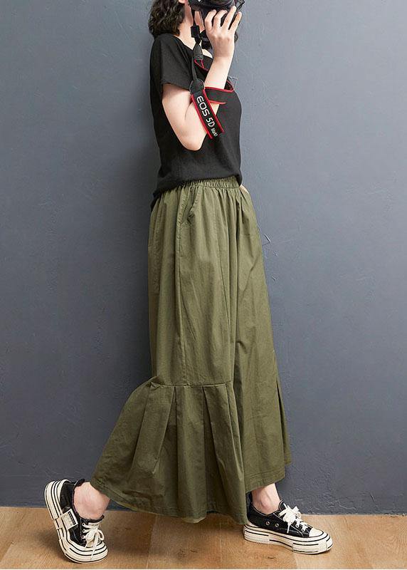 Army Green Elastic Waist Wide Leg Pants Trousers Summer Cotton