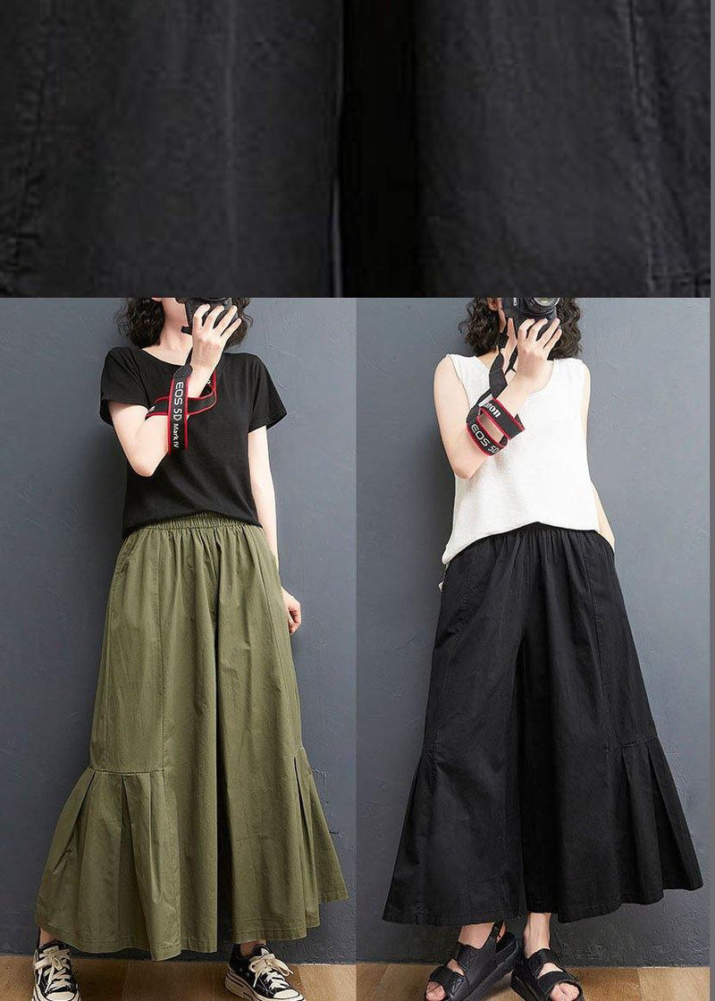 Army Green Elastic Waist Wide Leg Pants Trousers Summer Cotton