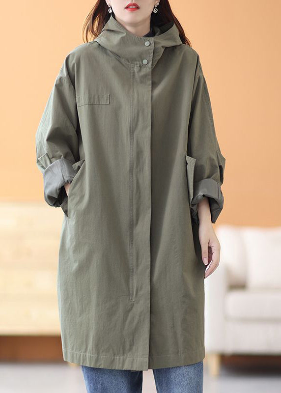 Army Green Hooded Oversized Cotton Trench Coats Spring