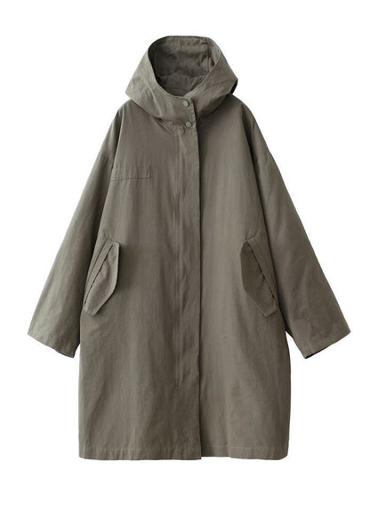 Army Green Hooded Oversized Cotton Trench Coats Spring