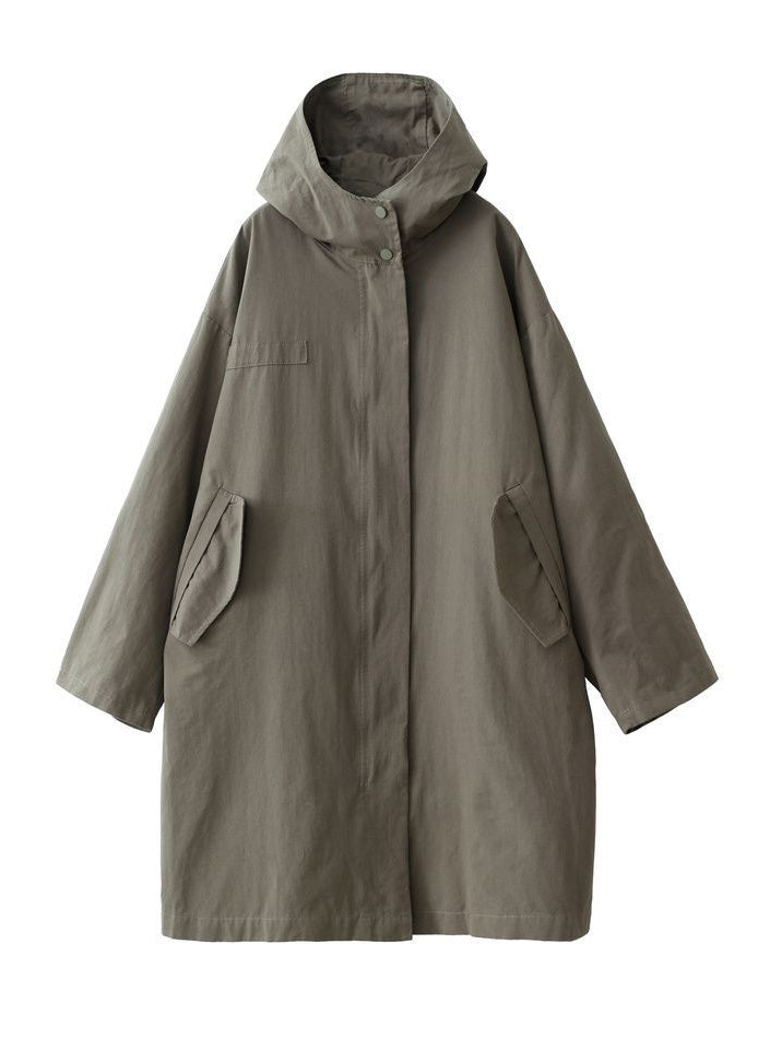 Army Green Hooded Oversized Cotton Trench Coats Spring