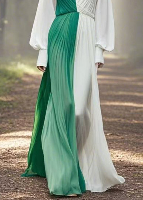 Asymmetrical Wrinkled Patchwork Chiffon Long Dress Spring
