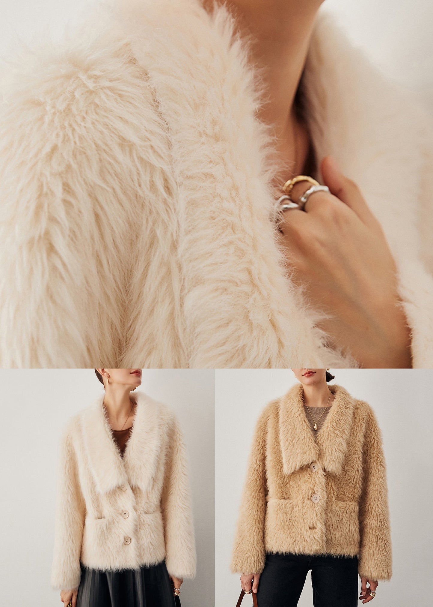 Beige Button Pockets Woolen Coat Winter