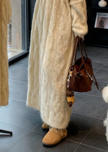 Beige Cold Shoulder Cable Knit Dress Spring