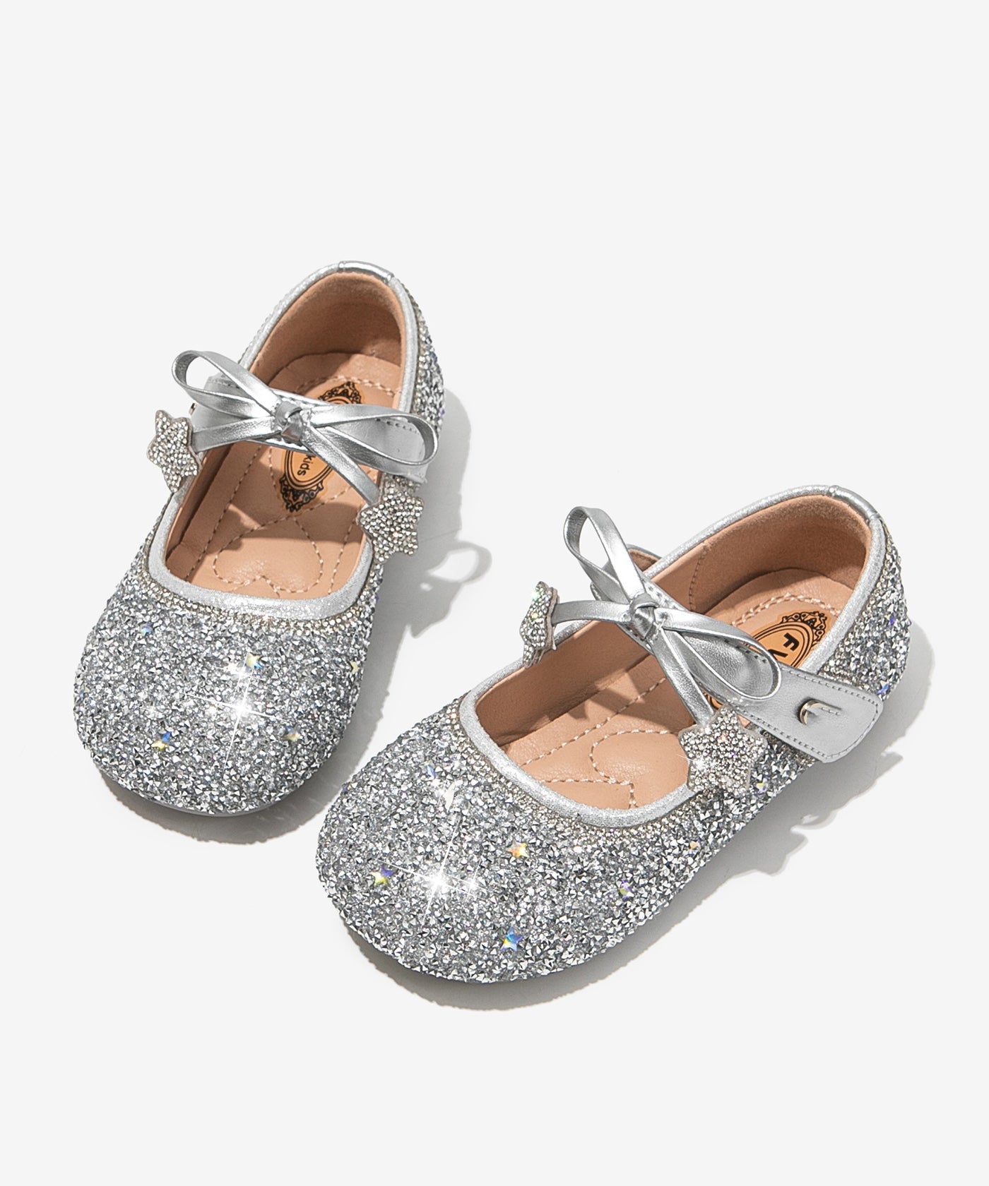 Beige Crystal Bow Buckle Strap Flats