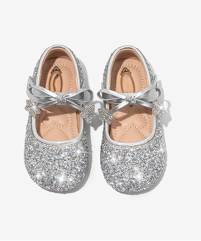 Beige Crystal Bow Buckle Strap Flats