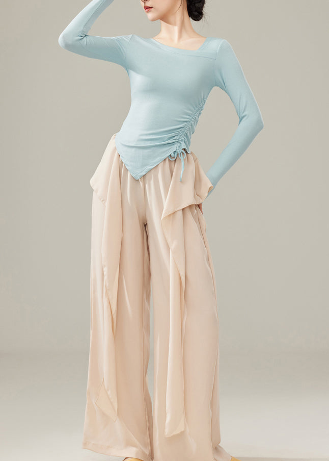 Beige Draping Cotton Dance Pants Spring