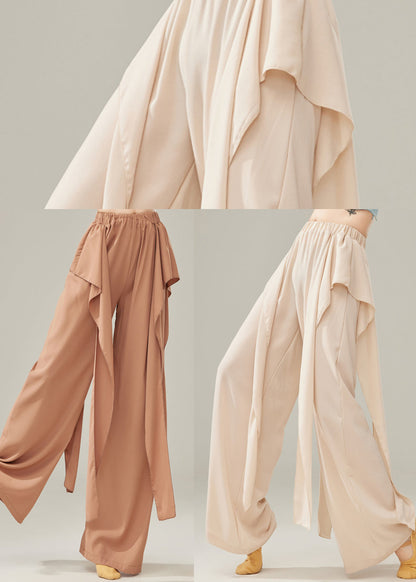 Beige Draping Cotton Dance Pants Spring