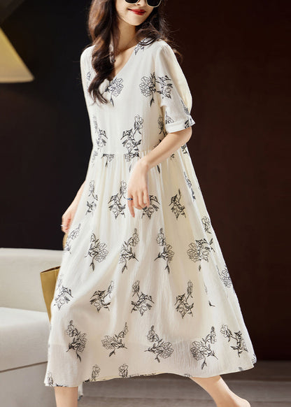 Beige Embroidered Patchwork Maxi Dress Short Sleeve