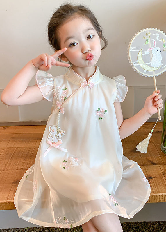 Beige Embroideried Button Tulle Long Dresses Summer