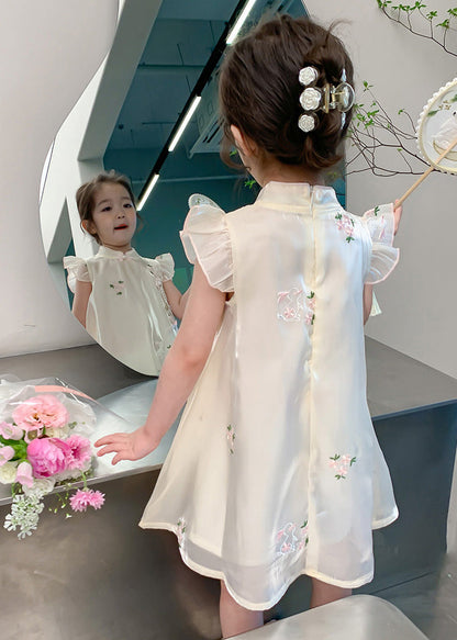 Beige Embroideried Button Tulle Long Dresses Summer