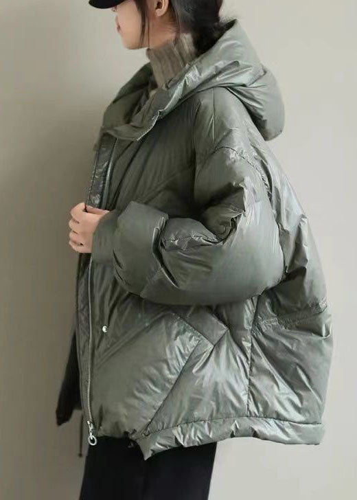 Beige Hooded Drawstring Duck Down Jacket Winter