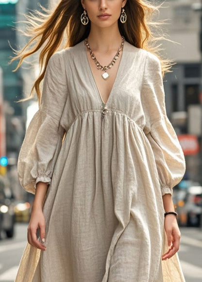 Beige Oversized Cotton Long Dresses Spring