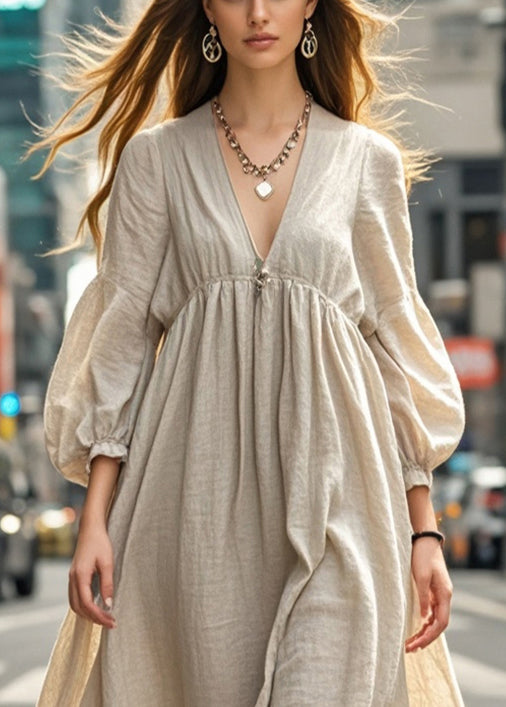 Beige Oversized Cotton Long Dresses Spring