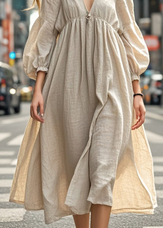 Beige Oversized Cotton Long Dresses Spring