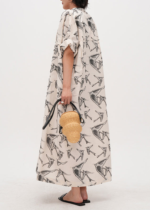 Beige Oversized Jacquard Cotton Dresses Summer