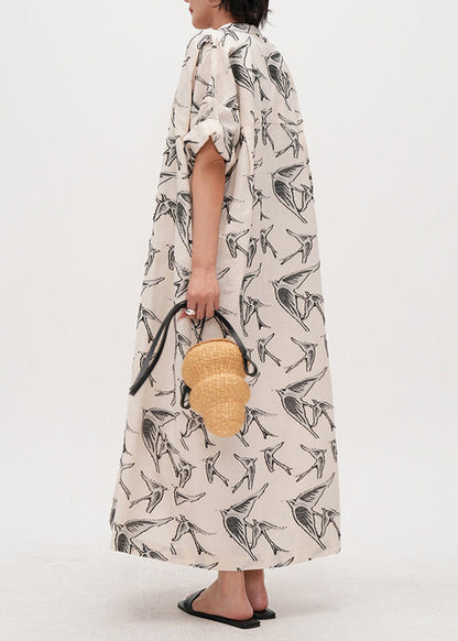 Beige Oversized Jacquard Cotton Dresses Summer