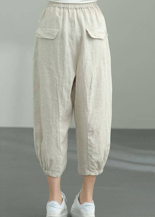 Beige Pockets Patchwork Linen Lantern Pants Summer