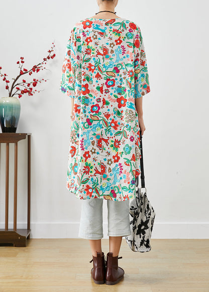 Beige Print Low High Design Cotton Blouses Half Sleeve