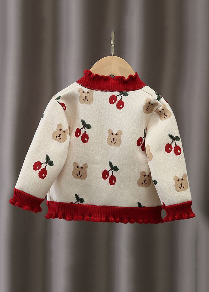 Beige Ruffled Button Print Warm Fleece Baby Coat Long Sleeve