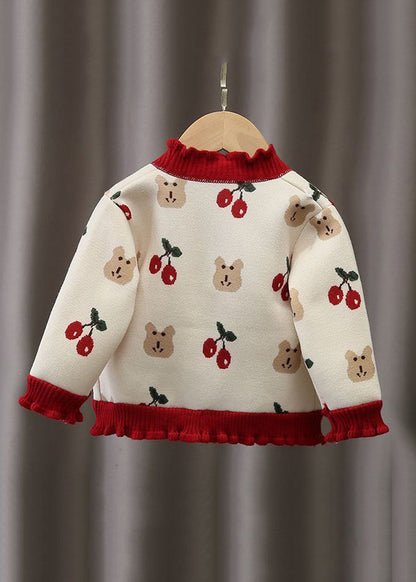 Beige Ruffled Button Print Warm Fleece Baby Coat Long Sleeve