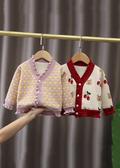 Beige Ruffled Button Print Warm Fleece Baby Coat Long Sleeve