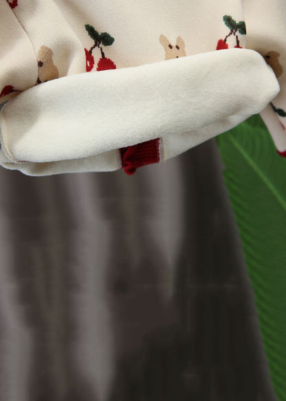 Beige Ruffled Button Print Warm Fleece Baby Coat Long Sleeve