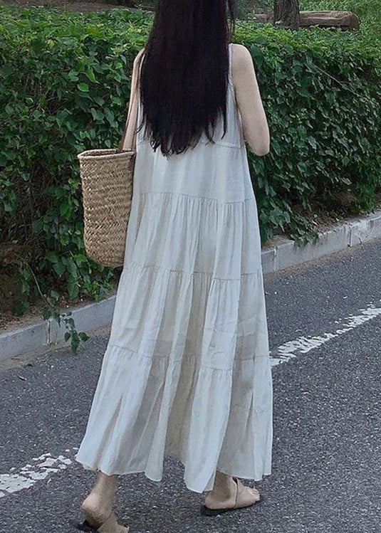 Beige V Neck Patchwork Vacation Chiffon Long Dresses Summer