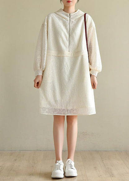 Beige Zippered Chiffon Summer Work Dress