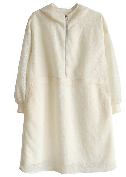 Beige Zippered Chiffon Summer Work Dress