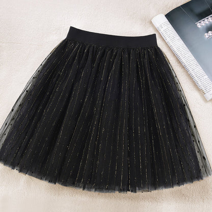 Black a Line Tulle Sequins Skirts Summer
