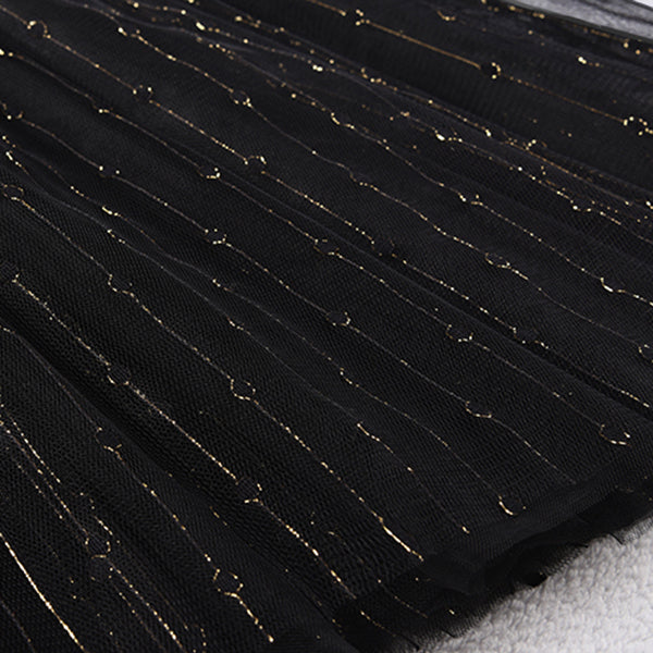 Black a Line Tulle Sequins Skirts Summer
