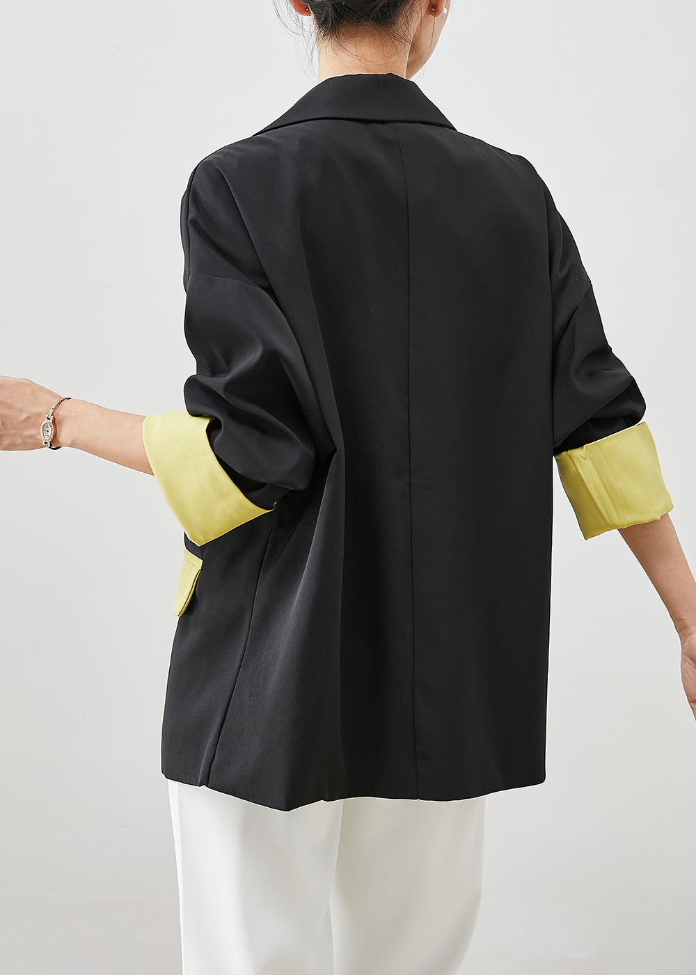 Black Asymmetrical Patchwork Spandex Coats Fall