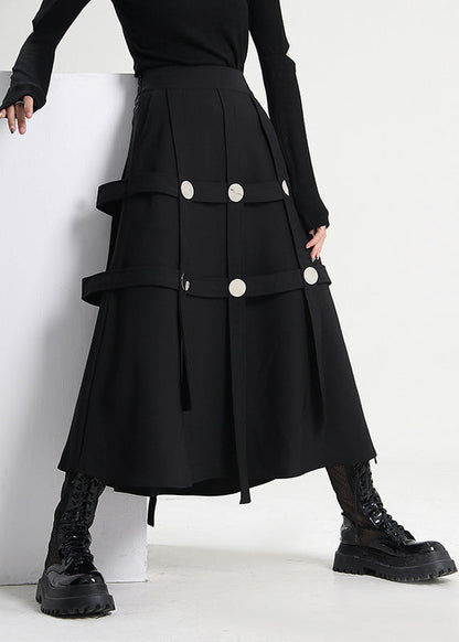 Black Asymmetrical Rivet Cotton Skirts Spring