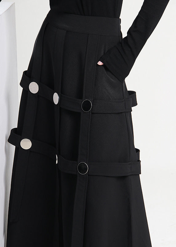 Black Asymmetrical Rivet Cotton Skirts Spring