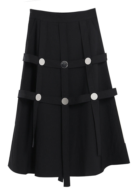 Black Asymmetrical Rivet Cotton Skirts Spring