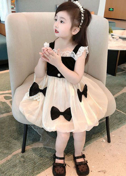 Black Bow Lace Patchwork Tulle Baby Dress Summer