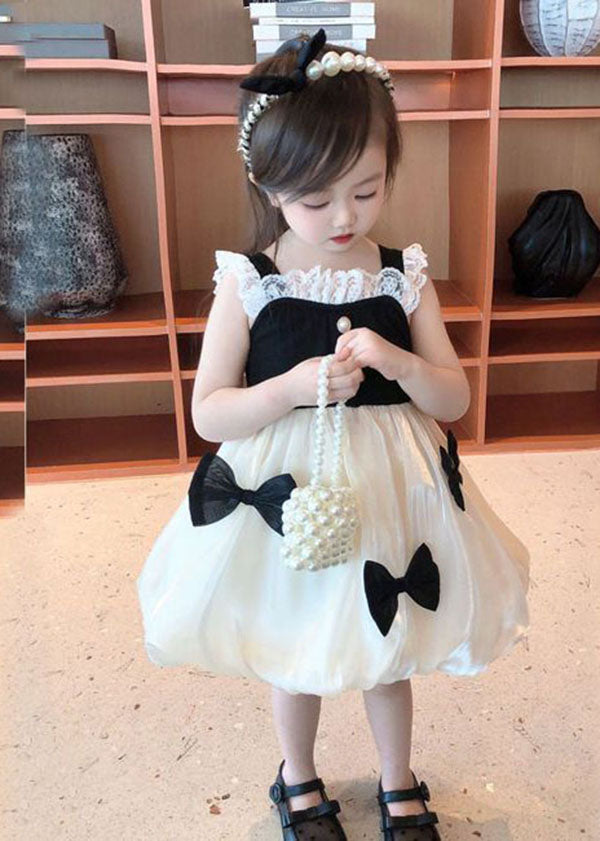 Black Bow Lace Patchwork Tulle Baby Dress Summer