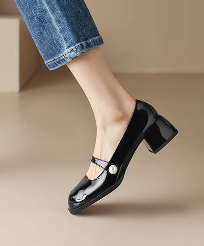 Black Buckle Strap Sheepskin Chunky High Heels