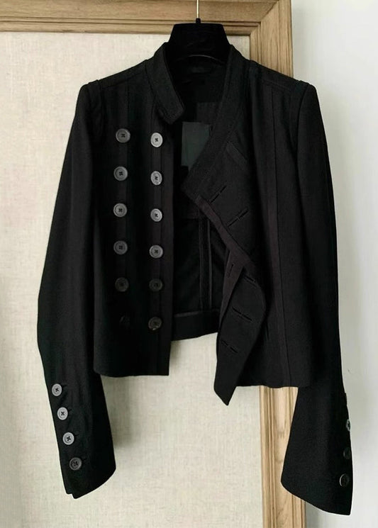 Black Button Patchwork Cotton Coat Long Sleeve
