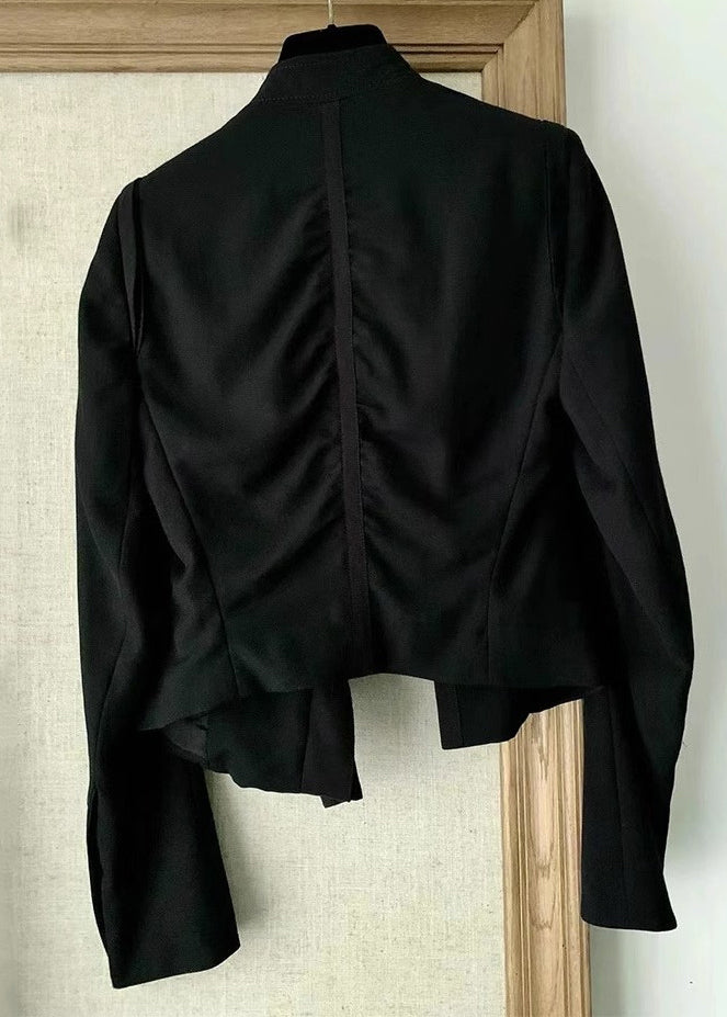Black Button Patchwork Cotton Coat Long Sleeve