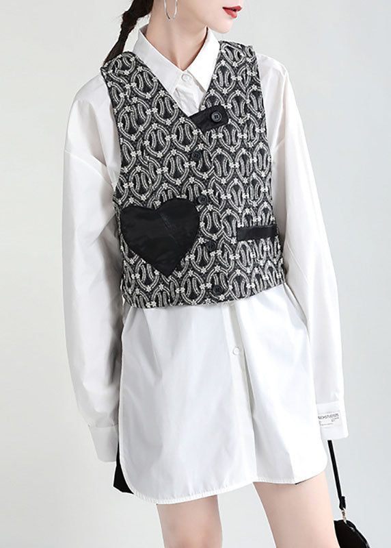 Black Button Pockets Fall Sleeveless Blouses Vest